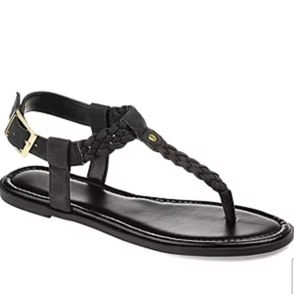 NIB Journee Collection Black Braided Women's Genevieve Sandals. Comfort Foam.